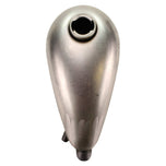 The Moto Iron® 1.3 Gallon Mini Frisco-Style Fuel Tank features a metallic teardrop shape, visible top opening, and mounting tabs—ideal as a classic chopper fuel tank or Harley-Davidson upgrade.