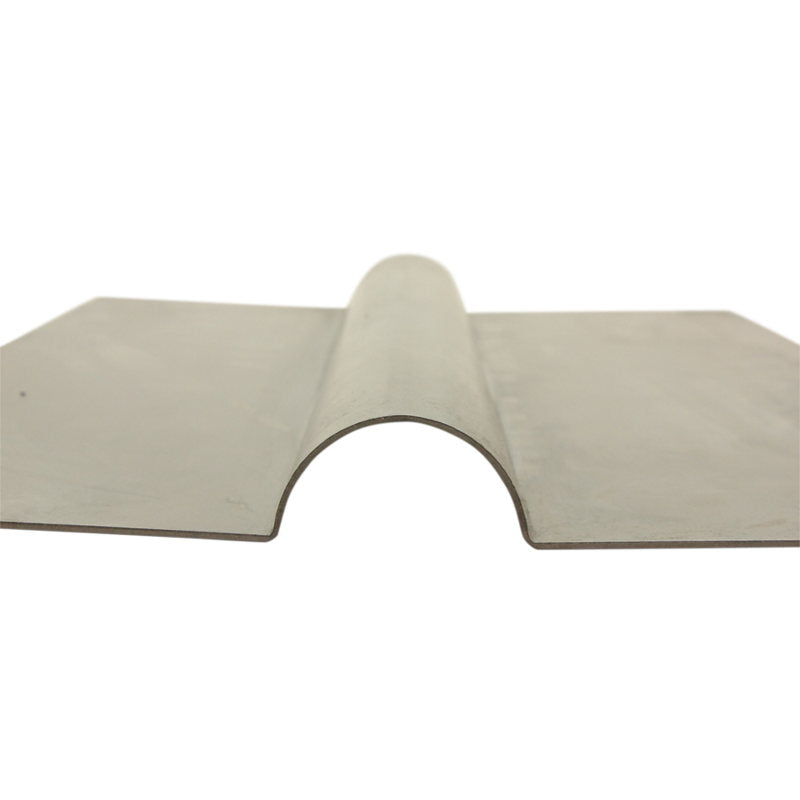 The TC Bros. DIY Builder Fuel Tank Low Tunnel Base by TC Bros. features two flat metal sheets and a single curved sheet, shown on a plain white background, ideal for custom motorcycle fuel tank fabrication.