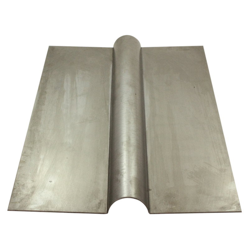 The TC Bros. DIY Builder Fuel Tank Low Tunnel Base by TC Bros. features two flat metal sheets and a single curved sheet, shown on a plain white background, ideal for custom motorcycle fuel tank fabrication.