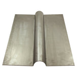 The TC Bros. DIY Builder Fuel Tank Low Tunnel Base by TC Bros. features two flat metal sheets and a single curved sheet, shown on a plain white background, ideal for custom motorcycle fuel tank fabrication.