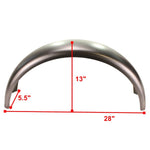 A picture of the measurements for a Moto Iron® stainless steel 5.5" Wide Smooth Profile Bobber Fender.