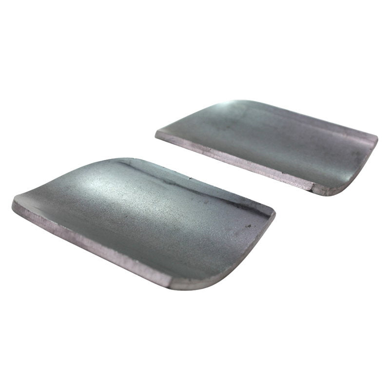 A pair of Moto Iron® DIY Motorcycle Gas Tank Builder Mounting Tab Set plates on a white background.