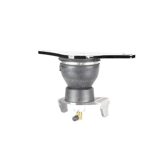 The TC Bros. Air Ride Solo Seat Kit features a black mounting plate, rubber airbag, and metal base with valve—ideal for chopper seat builds needing enhanced vibration dampening.