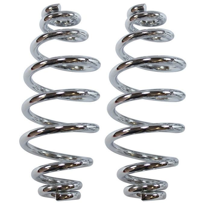 Pair of Moto Iron® 5" Chrome Seat Springs on a white background.