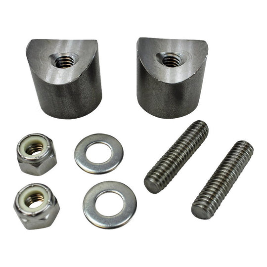 A set of stainless steel bolts and nuts, TC Bros. Weld On Threaded Solo Seat Spring Mounts.