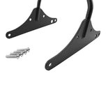 Four TC Bros. Sissy Bars for Harley-Davidson Dyna (FXD) 2002–2005 are shown in chrome and black, with straight and kickback styles. Includes mounting hardware and is compatible with motorcycle luggage racks for added versatility.