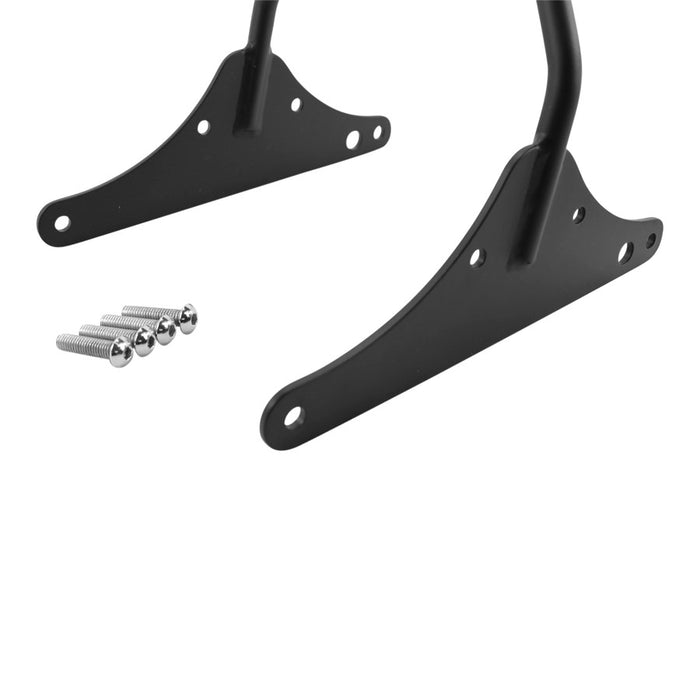 A pair of TC Bros. Dyna 02-05 Kickback Sissy Bar Black bolt-on brackets for a motorcycle.