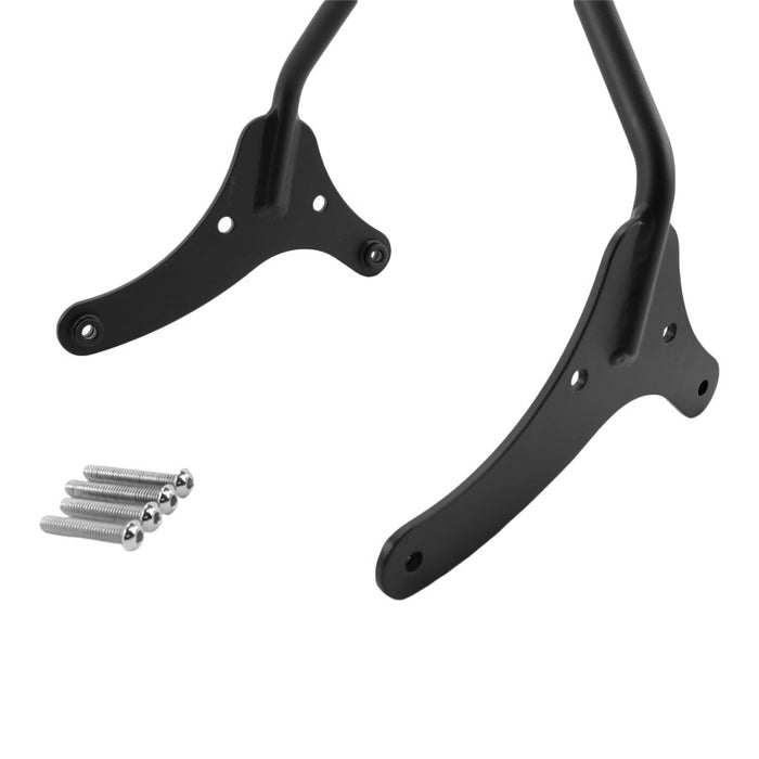 A pair of black TC Bros. Sportster 2004-22 Kickback Sissy Bar handlebars with bolts.