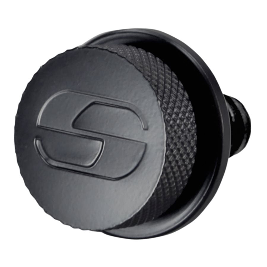 A Saddlemen 1/4"-20 Seat Knob - Black, providing a clean look without requiring any tools for seat removal.