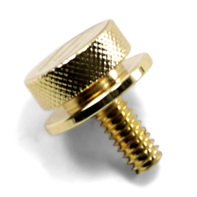 A Saddlemen 1/4"-20 Seat Knob - Gold with a knurled knob on a white background, no tools required.