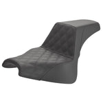 The Saddlemen Step-Up Seat 2018-24 FXFB/FXFBS features a black Front Diamond Stitch design, Ultra-Foam for comfort, and a GelCore interior with a high backrest for sleek support.