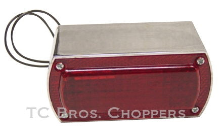 Tc bros Wyatt Gatling Box Style Chopper Tail Light with self grounding and license plate light - red.
