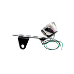 A motorcycle headlight with a TC Bros. LED Model A Side Mount Tail Light/License Plate Bracket attached to it.