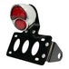 A black TC Bros. LED Model A Side Mount Tail Light/License Plate Bracket with red lights.