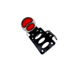 A black and red TC Bros. LED Model A Side Mount Tail Light/License Plate Bracket mounted on a white background.