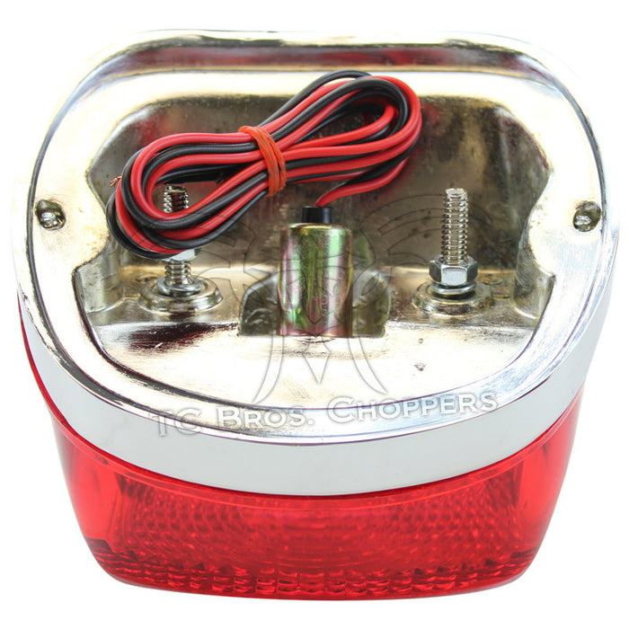 Mid-USA Squareback Light is a rectangular red plastic tail light cover with a textured surface and two mounting screws, designed as an OEM-style fit for 1973-1998 Harley-Davidson models.