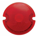 TC Bros. Replacement Glass Tail Light Lens set includes two red circular lenses: one plain textured, one embossed with "STOP" in yellow. Perfect for Model A and Model B tail light restoration or upgrades. Brand: TC Bros.