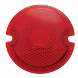 TC Bros. Replacement Glass Tail Light Lens set includes two red circular lenses: one plain textured, one embossed with "STOP" in yellow. Perfect for Model A and Model B tail light restoration or upgrades. Brand: TC Bros.