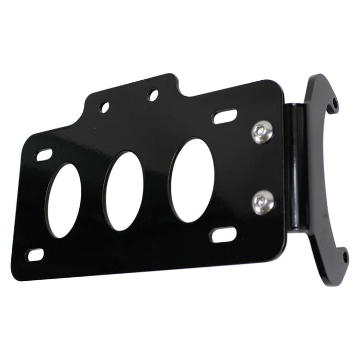 A black mounting bracket for a motorcycle with three holes, designed as a TC Bros. Side Mount License Plate Bracket (with no light) &