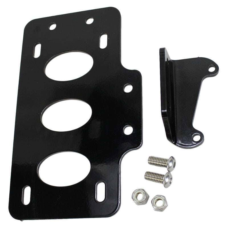 A TC Bros. black side mount license plate bracket for a Sportster motorcycle.