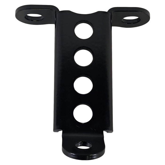 A black metal TC Bros. bottom mount Harley headlight bracket with four holes.