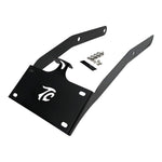 TC Bros. License Plate Relocation Bracket for Harley-Davidson 2018+ Softail Street Bob and Slim, a black metal kit with mounting brackets, hardware, and logo cutout in a laydown style; shown on a white background.