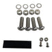 A set of TC Bros. License Plate Relocation Bracket for Harley Davidson 2018+ Softail Fat Bob FXFB FXFBS screws, nuts, and washers on a background.