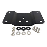 A TC Bros. mounting bracket with screws and nuts, capable of holding 3 TC Bros. Laydown License Plate Mounts for Harley Davidson motorcycles.