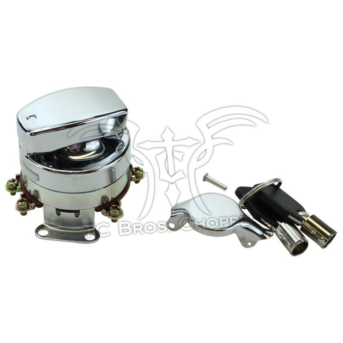 Mid-USA Ignition Switch for 1973-1995 Harley-Davidson Big Twin, includes keys and mounting hardware, perfect as a replacement part. Brand: Mid-USA. Shown on a white background.