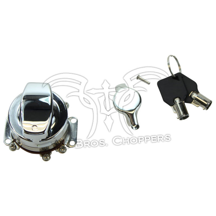 Mid-USA Ignition Switch for 1973-1995 Harley-Davidson Big Twin, includes keys and mounting hardware, perfect as a replacement part. Brand: Mid-USA. Shown on a white background.
