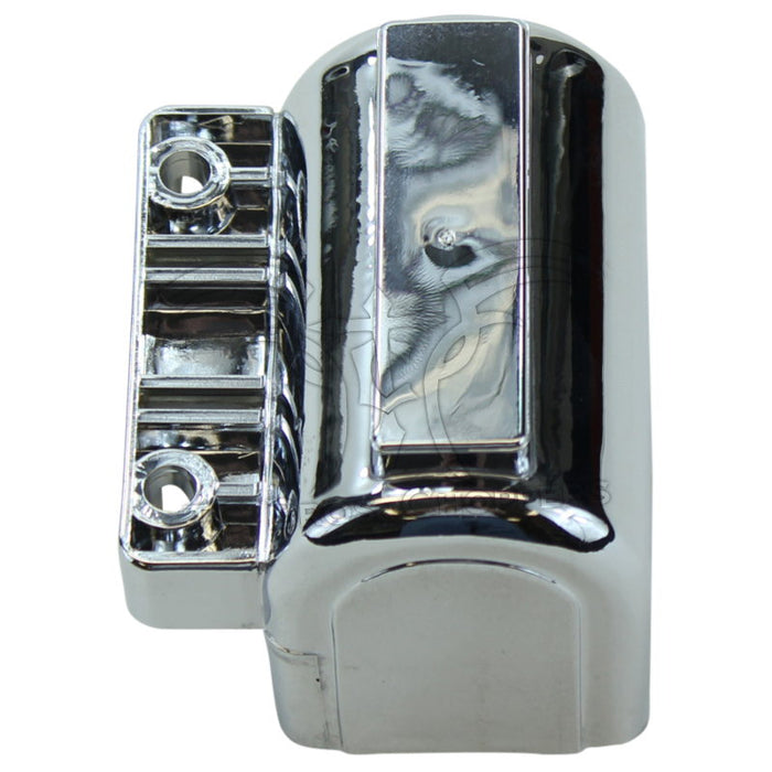 The Mid-USA 3Ω 12V Chrome Ignition Coil for 1983-1999 Harley-Davidson features a chrome finish with mounting points and sleek, reflective surface—echoing the polished appeal of classic metal guitar pickup covers.