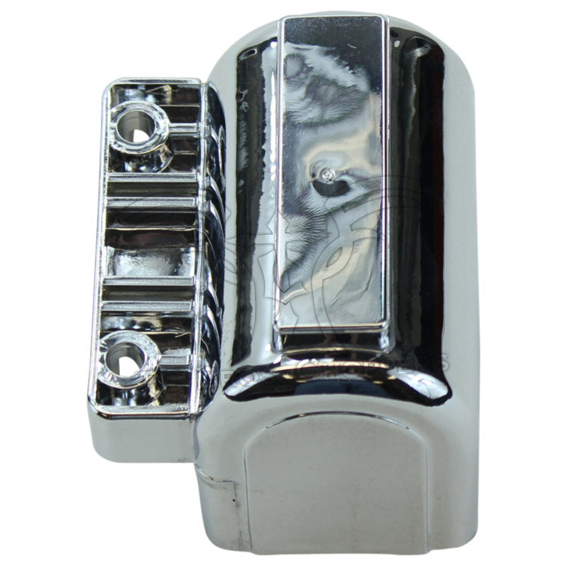 The Mid-USA 3Ω 12V Chrome Ignition Coil for 1983-1999 Harley-Davidson features a chrome finish with mounting points and sleek, reflective surface—echoing the polished appeal of classic metal guitar pickup covers.