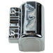 The Mid-USA 3Ω 12V Chrome Ignition Coil for 1983-1999 Harley-Davidson features a chrome finish with mounting points and sleek, reflective surface—echoing the polished appeal of classic metal guitar pickup covers.