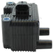 The Mid-USA .6Ω 12V Ignition Coil for 1999-2006 Harley-Davidson features cooling fins, two mounting holes, single-fire ignition support, two bottom cylindrical connectors, and a central wiring connector on top.