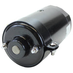 The Mid-USA 12V Generator for 1965-1984 Harley-Davidson is a black cylindrical motor with metal studs and a protruding shaft, shown on a white background—perfect for vintage Harley applications.