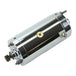 Two cylindrical Mid-USA Starter Motors for L1966-1982 Harley-Davidson Big Twin and Sportster—one chrome, one black—each with connection terminals and a gear, ideal starter options for your Harley.