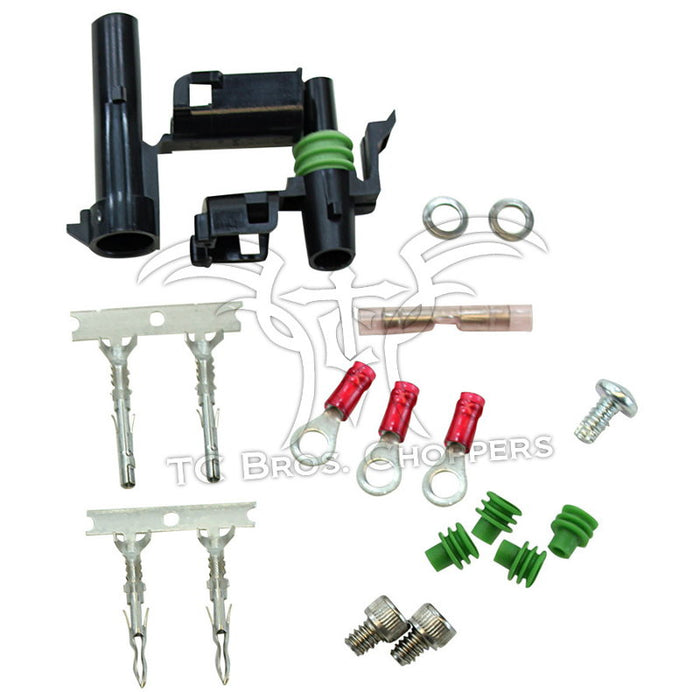 The Mid-USA Powerhouse Electronic Ignition Module for Harley-Davidson Shovelhead and Evo includes a wiring harness, connectors, mounting hardware, and a red “Power House Plus” adjustment dial.