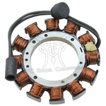 The Mid-USA Stator for 1986-1990 Harley-Davidson Sportster features copper wire coils and a black lead, shown on a white background—perfect for restoring your charging system with this quality reproduction part from Mid-USA.