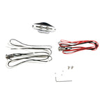 A set of Wyatt Gatling handlebar mounted wires and CNC machined Chrome Dual Handlebar Button Switch Kit on a white background.