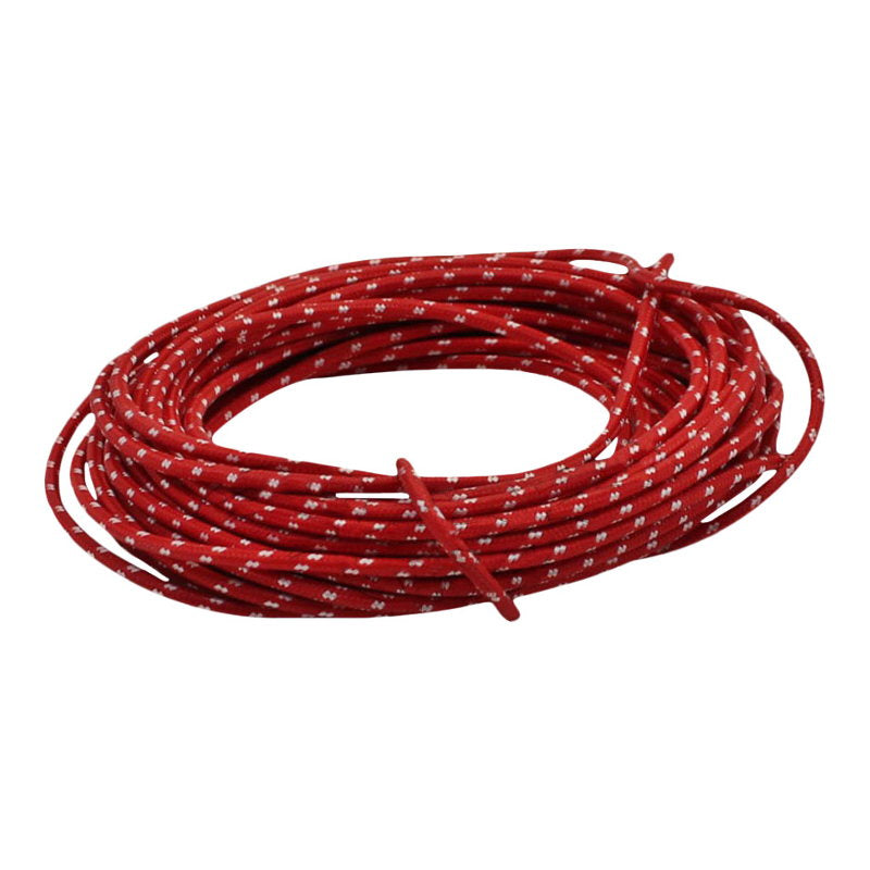 A Red Vintage Cloth Covered Wire 25ft by Moto Iron® on a white background.