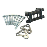 A set of Hughs HandBuilt XS650 Motor Mount Kit (74-Up) bolts, nuts, and washers for a motorcycle chassis.