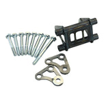 A set of Hughs HandBuilt XS650 Motor Mount Kit (74-Up) bolts, nuts, and washers for a motorcycle chassis.