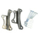 A pair of metal brackets and bolts on a white background, Hughs Handbuilt XS650 Top Motor Mount Window Fits 1973-Down.