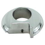 A chrome ring with a hole in the middle suitable for LC Fabrications Harley Bar Switch Eliminator-Clutch (polished) controls.