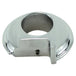 A chrome ring with a hole in the middle suitable for LC Fabrications Harley Bar Switch Eliminator-Clutch (polished) controls.