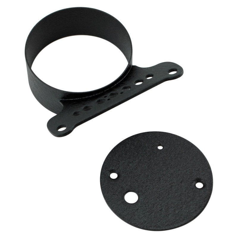 A metal bracket with a hole in it, perfect for Biker's Choice Single Gauge Mounting Kit for Sportster 1995-2005 - Black fitment.