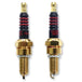 Two gold Iridium Spark Plugs - M8 Softail/Touring, XG Street 500 &750 Models on a white background, highlighting the NGK Reference and Drag Specialties.