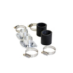 The TC Bros. Billet Aluminum Intake Manifold Kit for 1970-1984 Yamaha XS650 and TX650 includes two billet adapters, two rubber couplers, four hose clamps, and two gaskets shown on a white background.