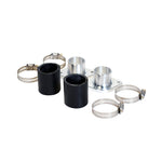 The TC Bros. Billet Aluminum Intake Manifold Kit for 1970-1984 Yamaha XS650 and TX650 includes two billet adapters, two rubber couplers, four hose clamps, and two gaskets shown on a white background.