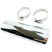 The Mid-USA Universal 7" Exhaust Heat Shield Kit by Mid-USA features a chrome-plated shield with two metal hose clamps, shown on a white background.